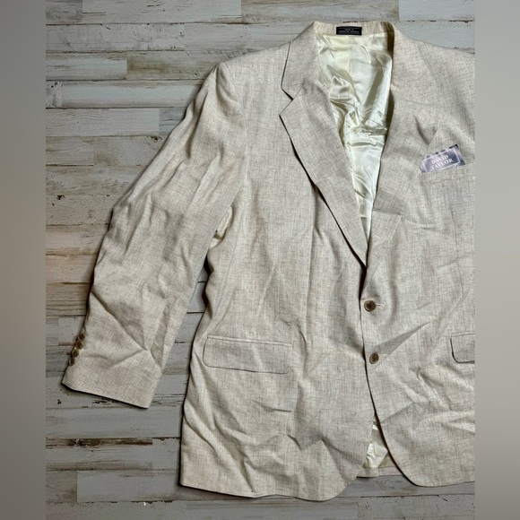 David Taylor blazer Rayon Polyester Linen blend Cream 48L NWT - Picture 3 of 12